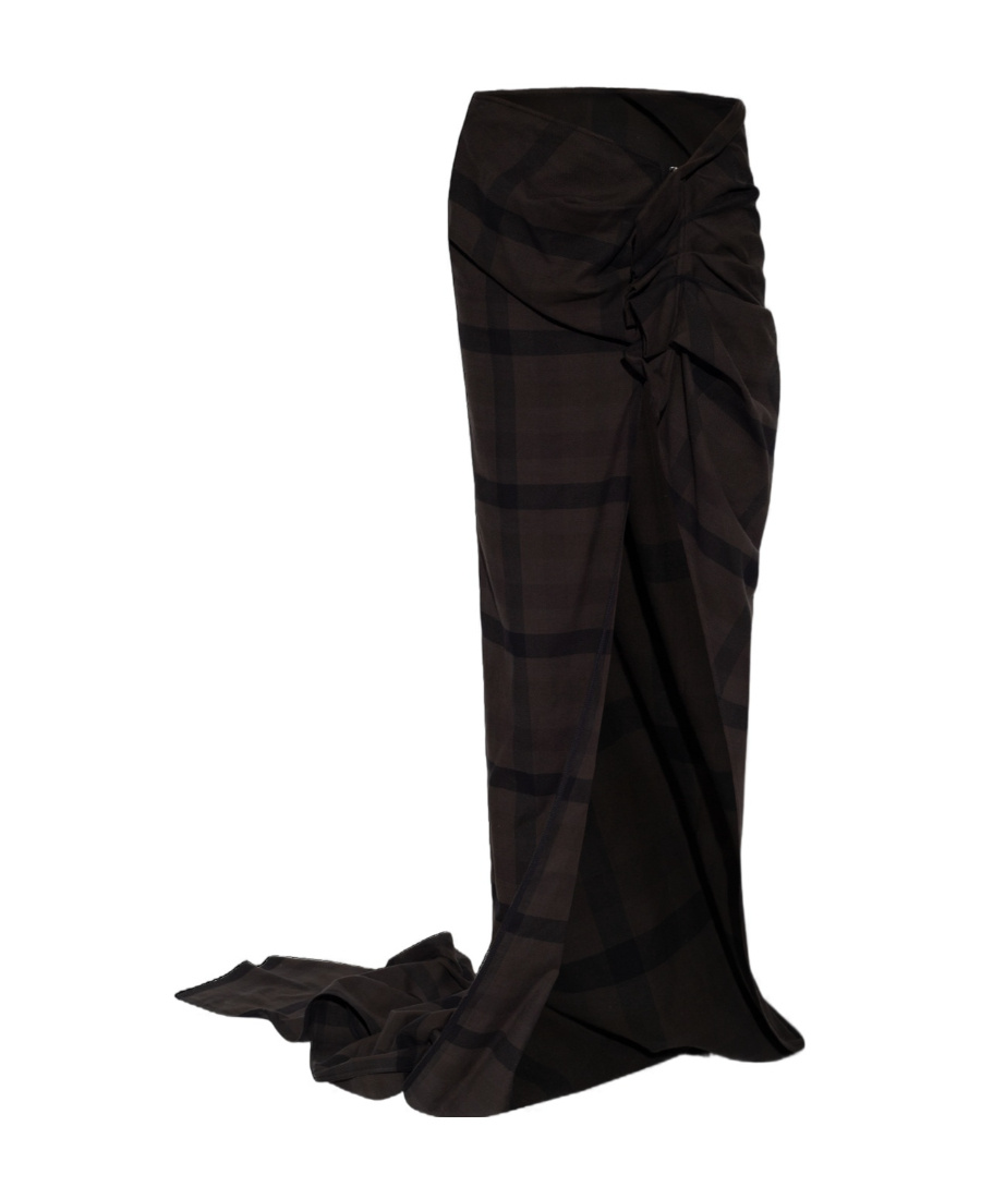 Rick Owens Edfu Plaid Draped Train Skirt In Black