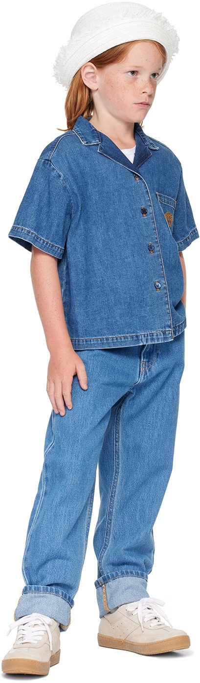 Versace Medusa Head-motif Denim Shirt In Blue