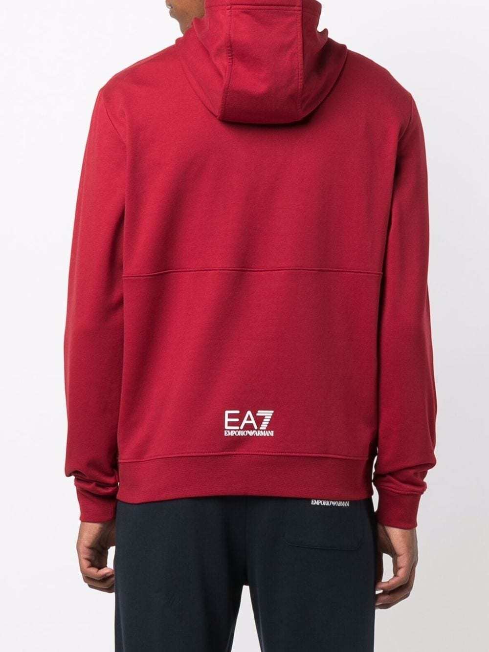 Shop Ea7 Logo-print Cotton Hoodie In Red