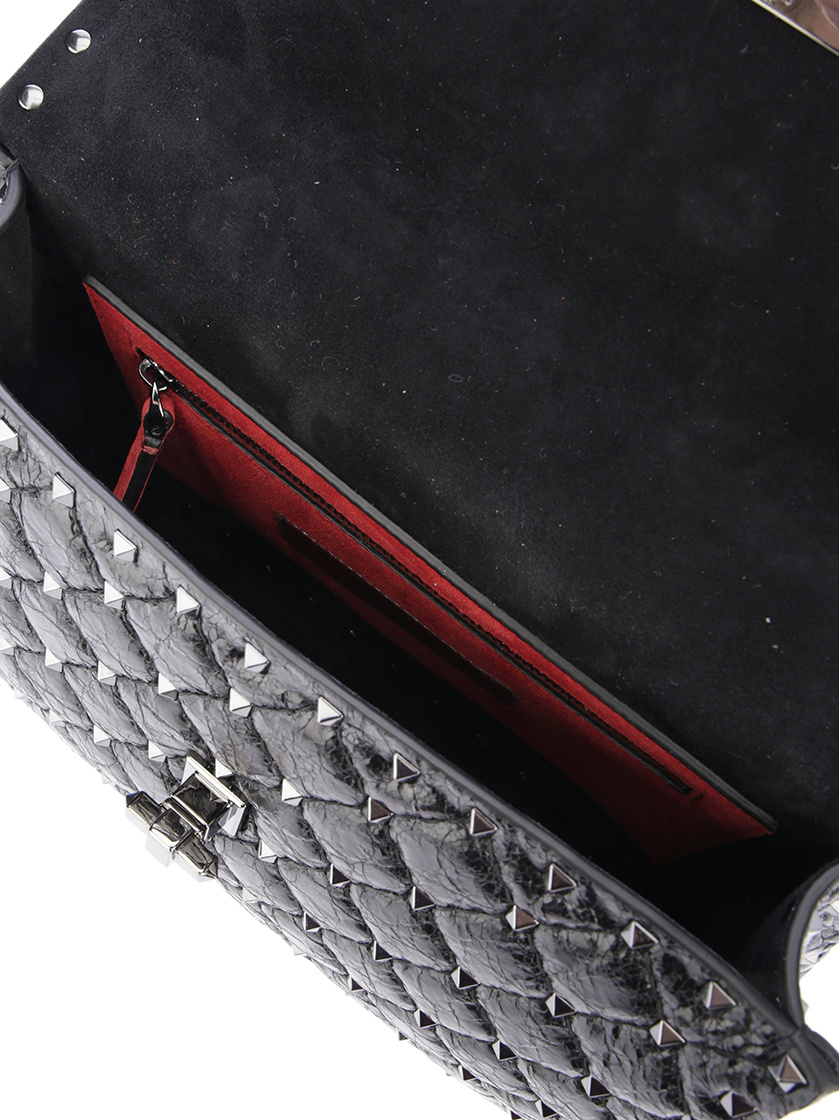Valentino Rockstud Spike Lambskin Shoulder Bag In Black