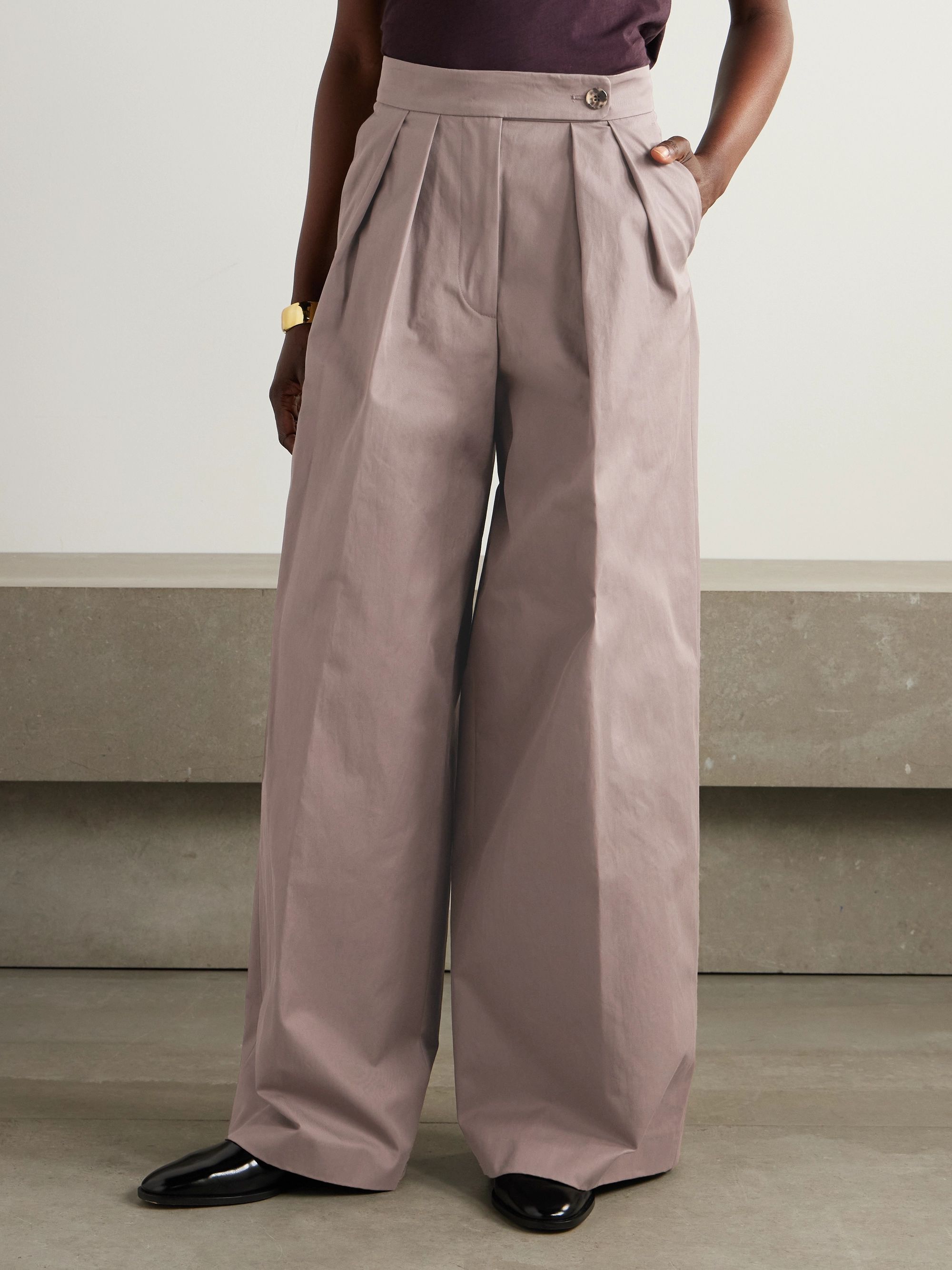 Dries Van Noten Pleated Cotton Wide Leg Pants
