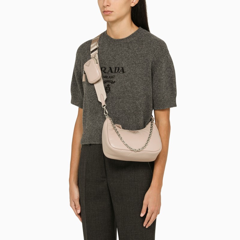 Prada Re-edition Leather Shoulder Bag In Nude