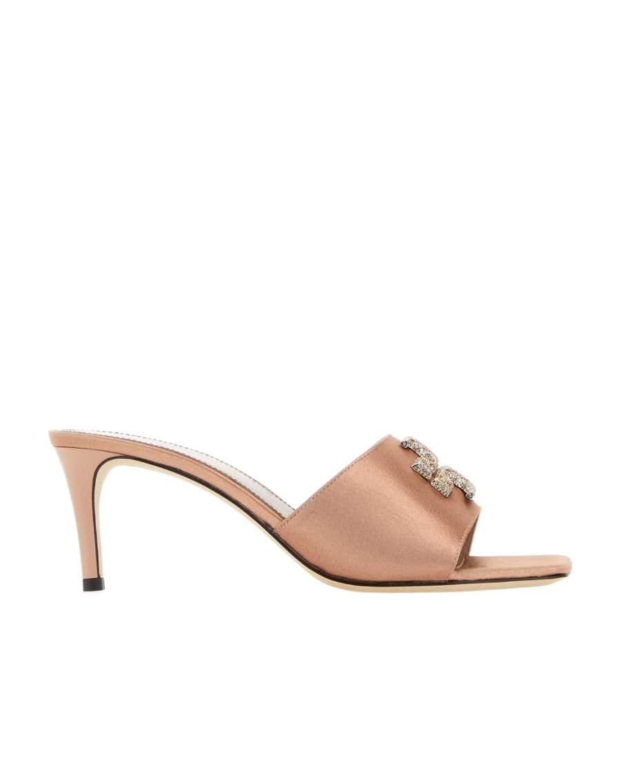 Tory Burch Embellished Logo Eleanor Satin Sabot In Nude