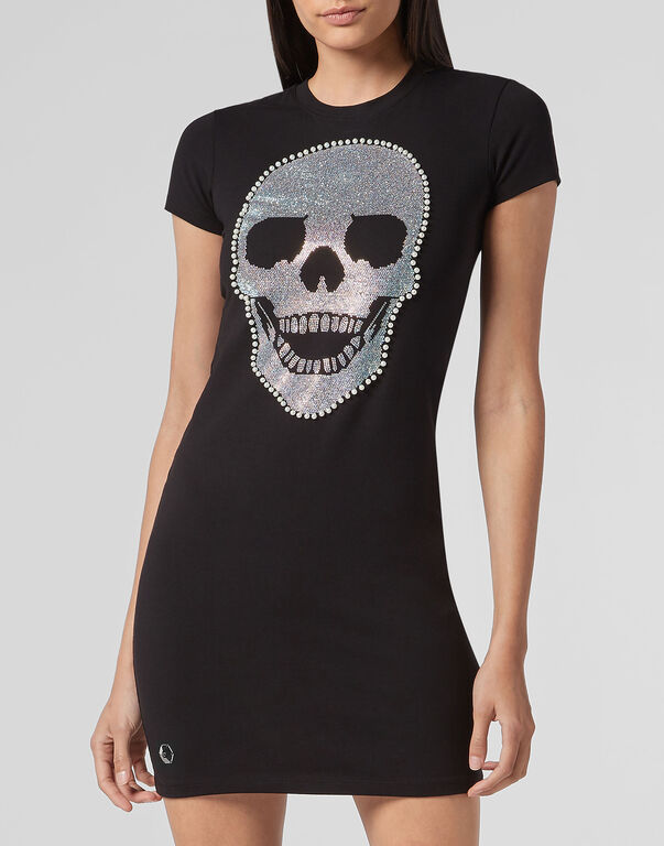 Philipp Plein Logo Details T-shirt Dress In Black