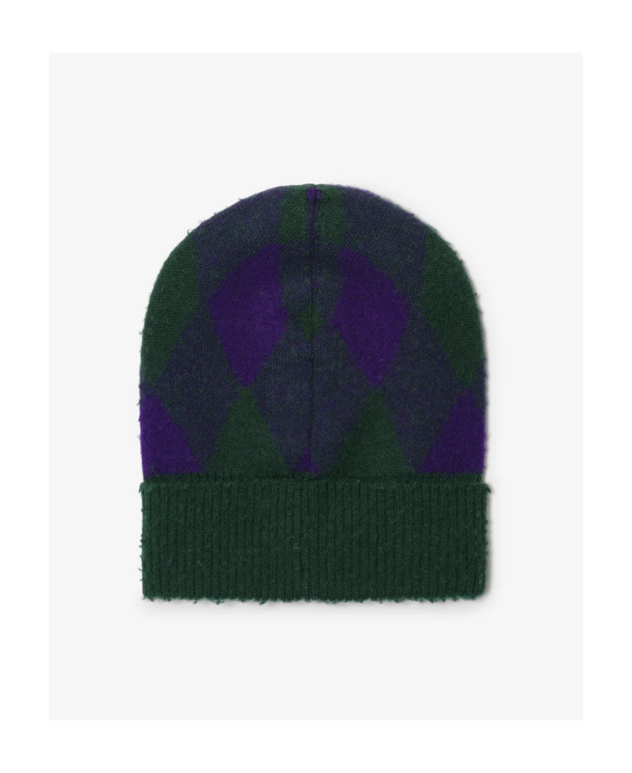 Burberry Intarsia-knit Logo Argyle Checked Beanie In Black
