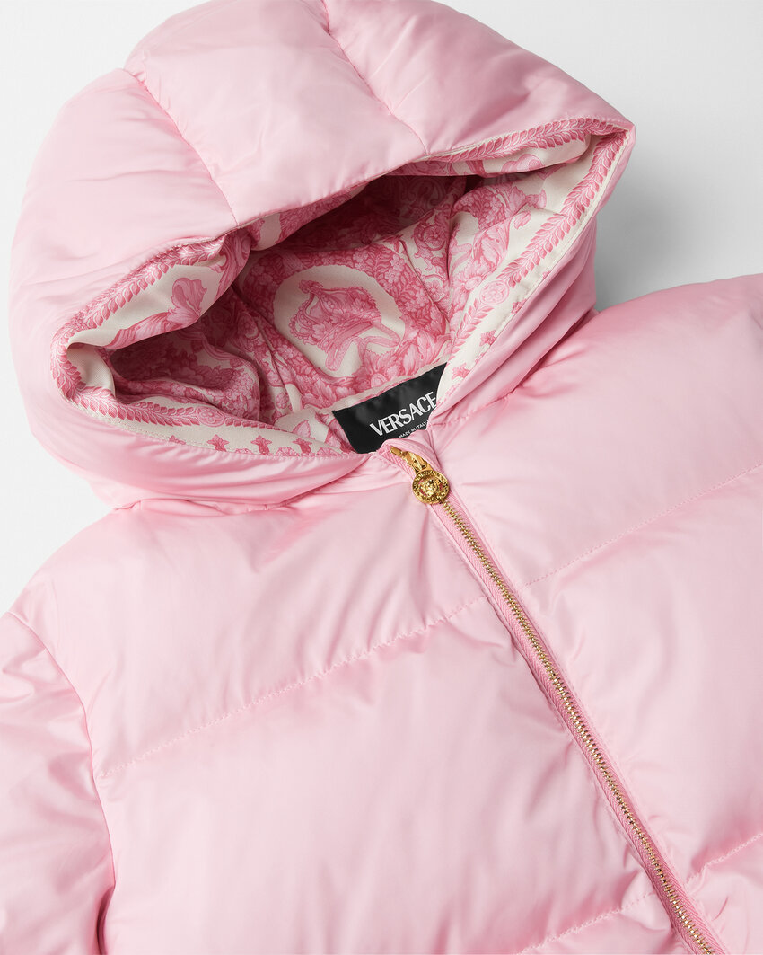 Versace Hooded Down Jacket In Pink