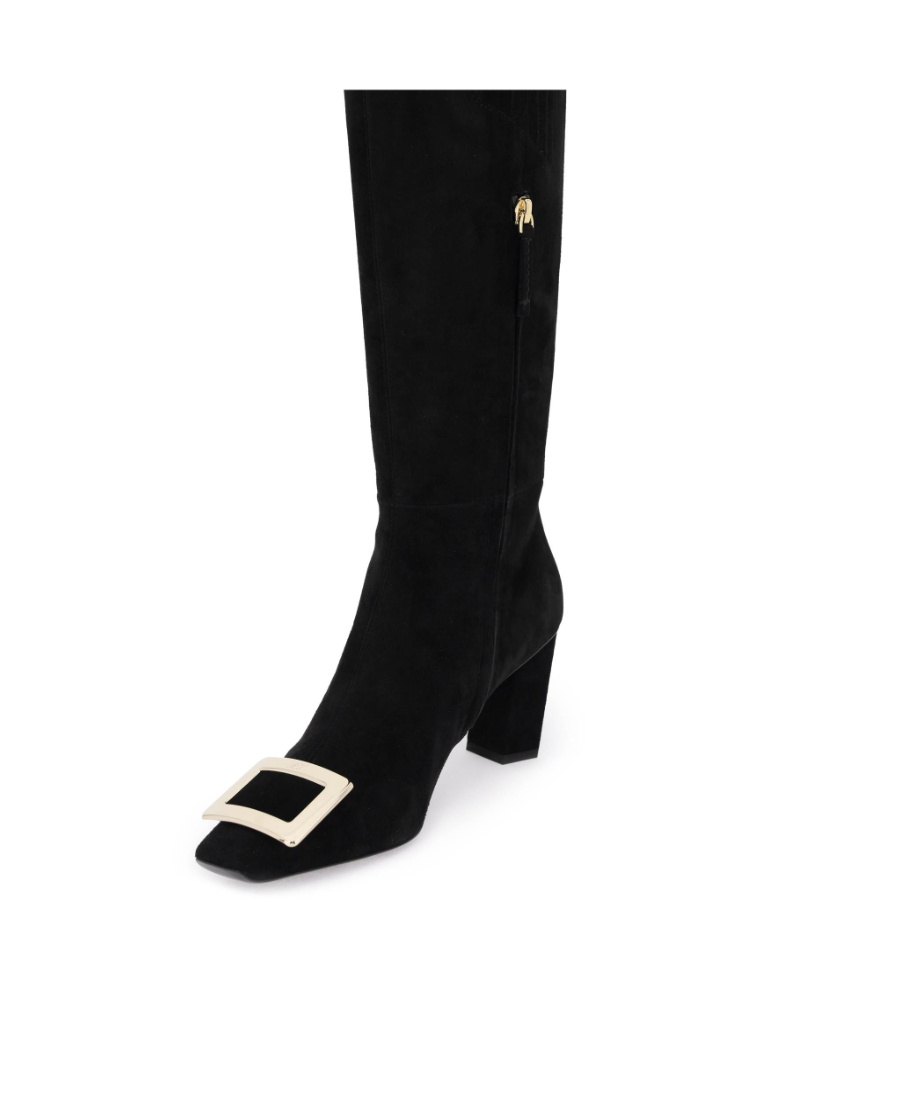 Roger Vivier Buckle-detailed Square-toe Boots In Black