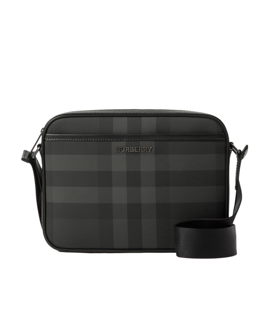Burberry Logo-lettering Check-pattern Messenger Bag In Black