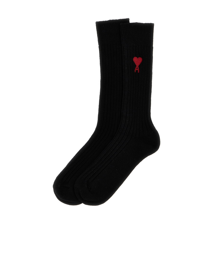 Ami Alexandre Mattiussi Ami Paris Logo Embroidered Ribbed 3-pack Socks In Black