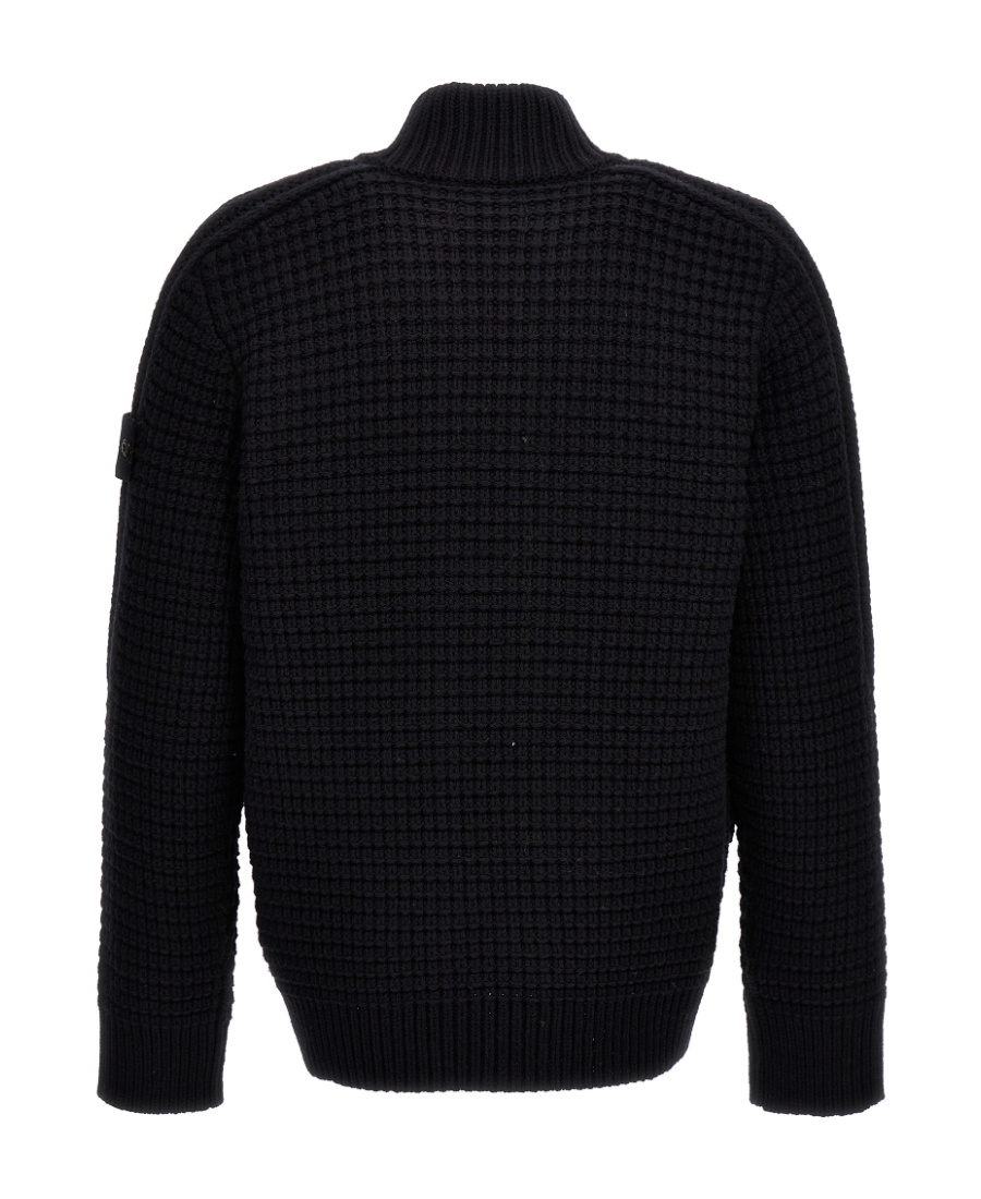 Stone Island Long-sleeved Knitted Cardigan In Black