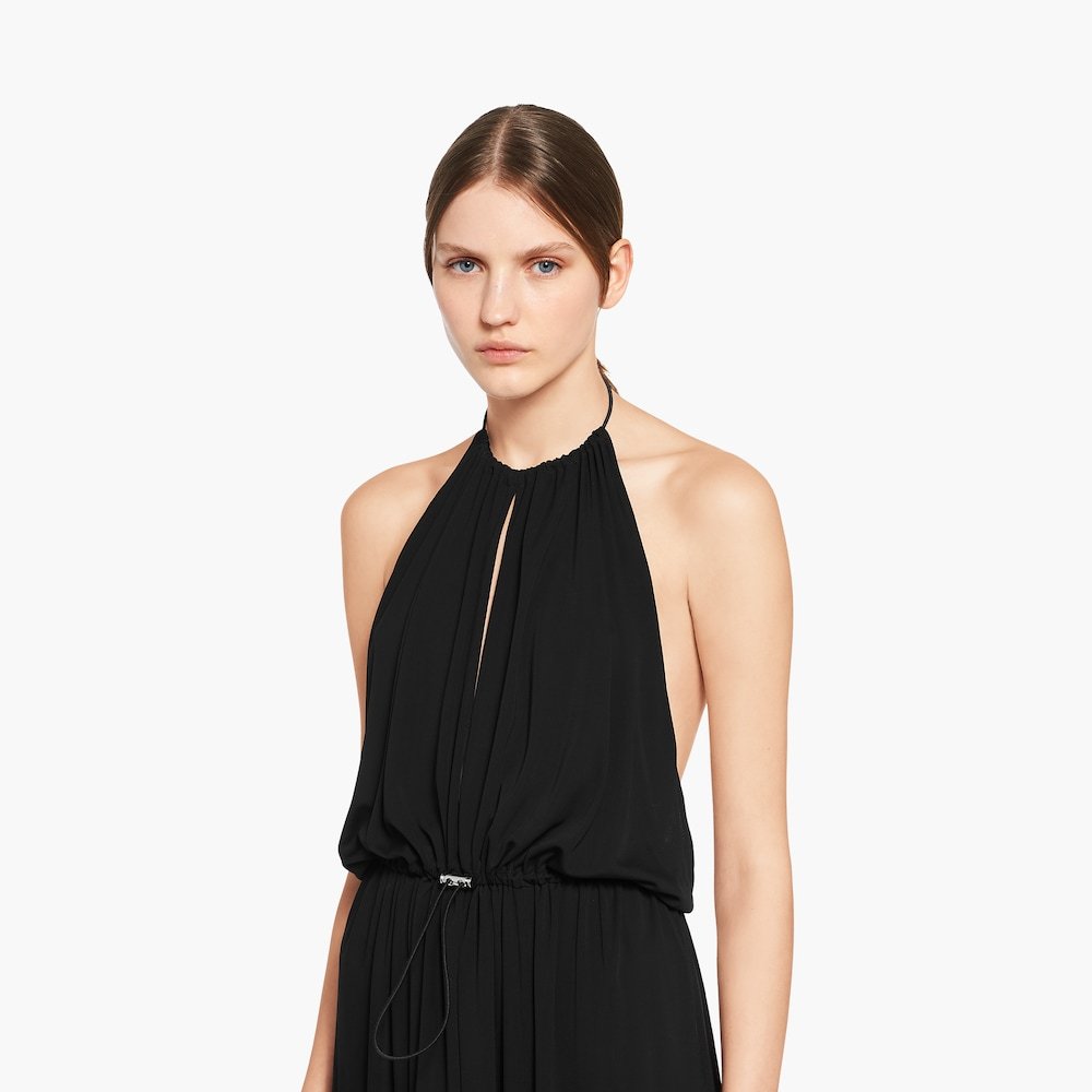 Miu Miu Organzine Halter Midi-dress In Black
