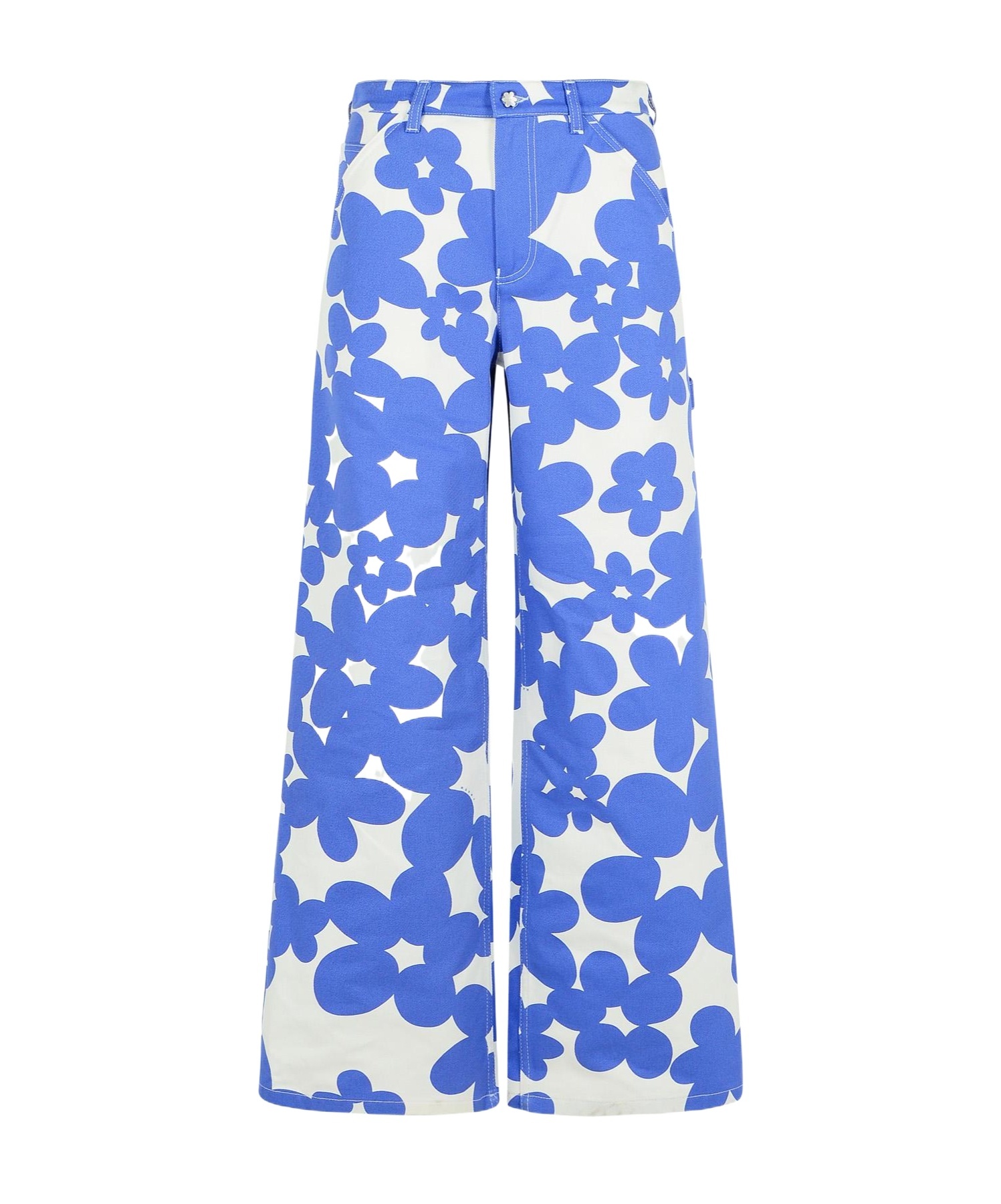 Marni Wide-leg Floral Cotton Trousers In Blue
