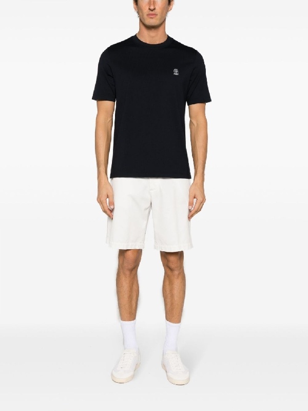 Brunello Cucinelli Men Garment-dyed Bermuda Shorts In Twisted Cotton Gabardine In White
