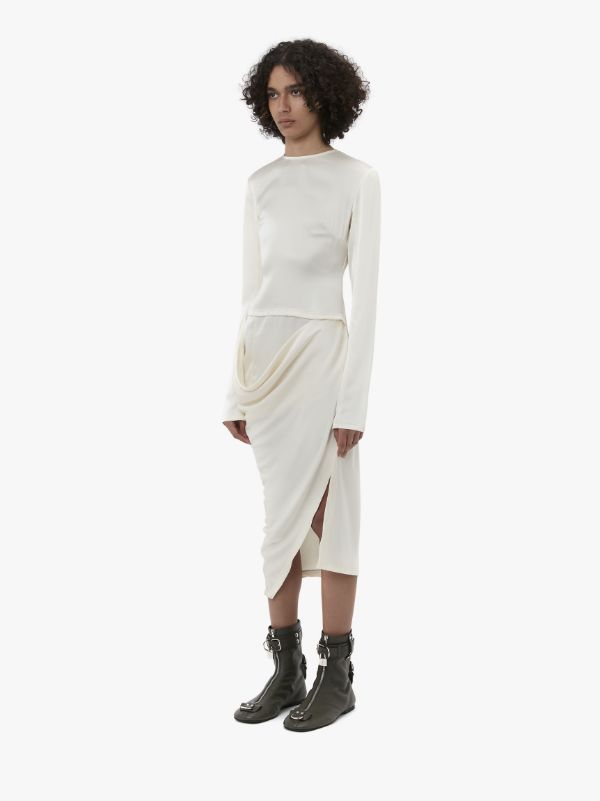Jw Anderson Asymmetric Draped Dress In White