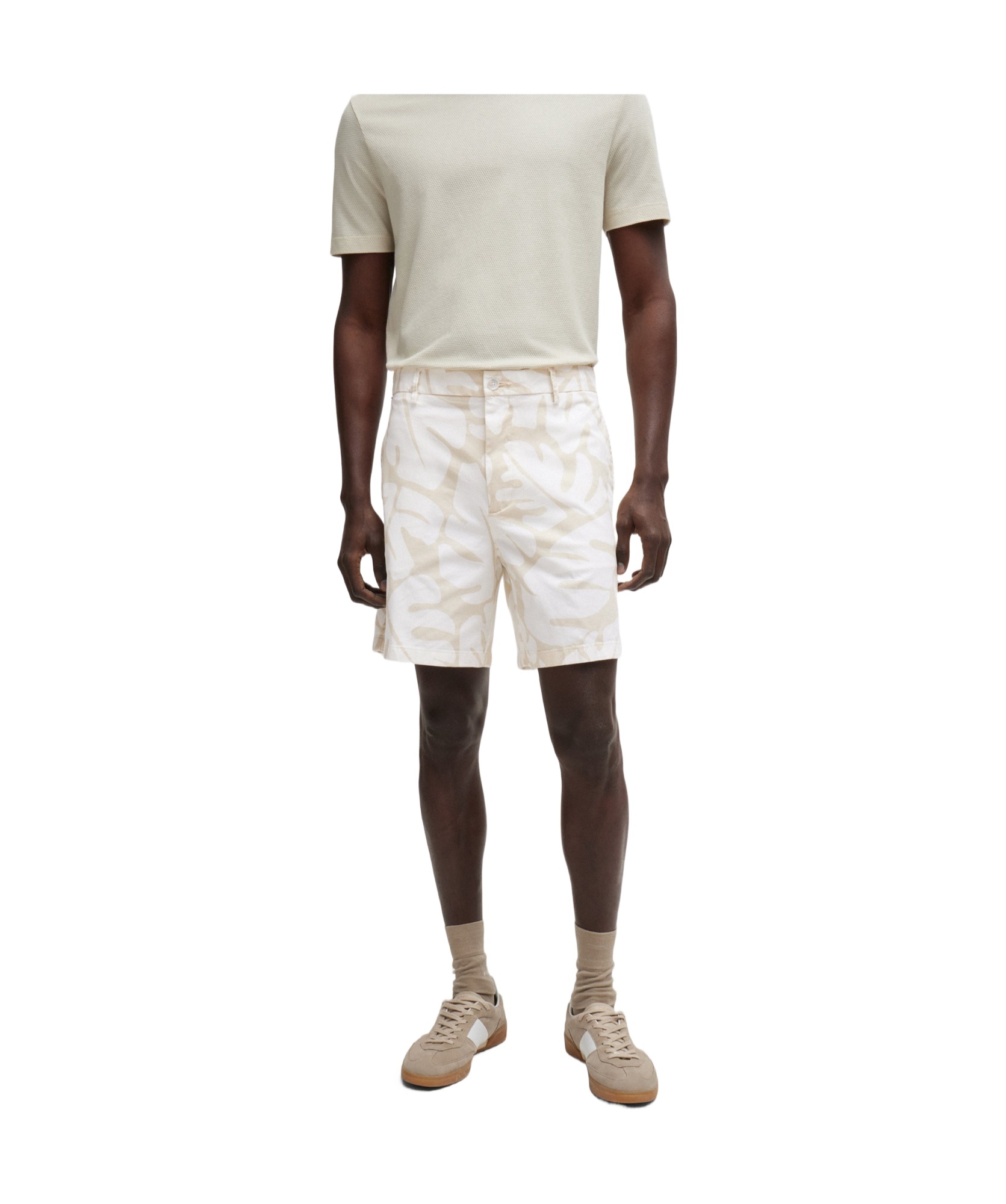Hugo Boss Karlos Floral-print Chino Shorts In White