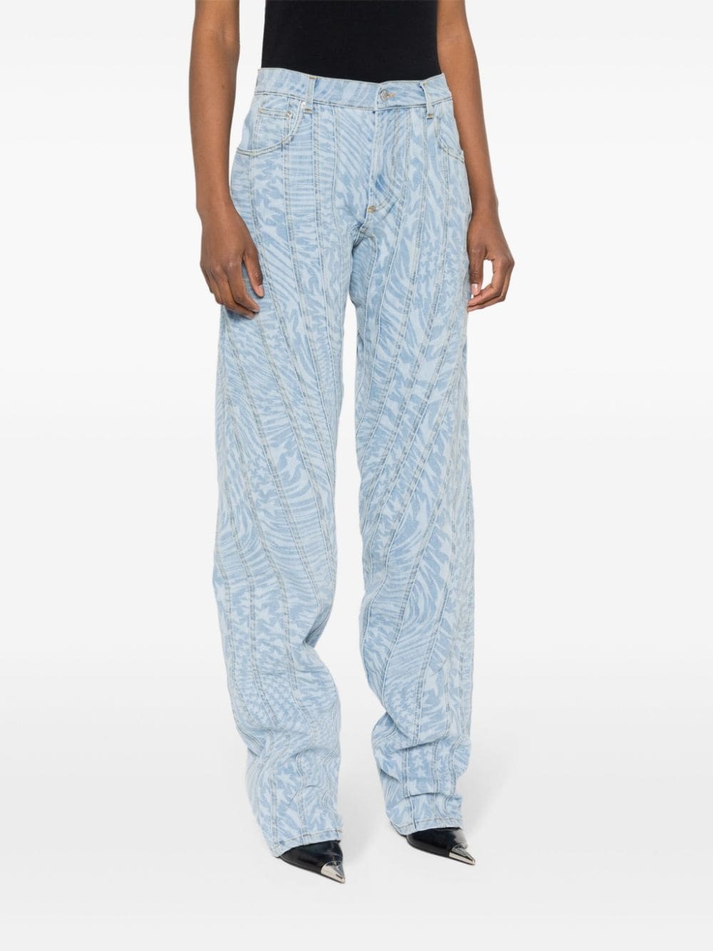 Mugler Star-print Tapered Jeans In Blue