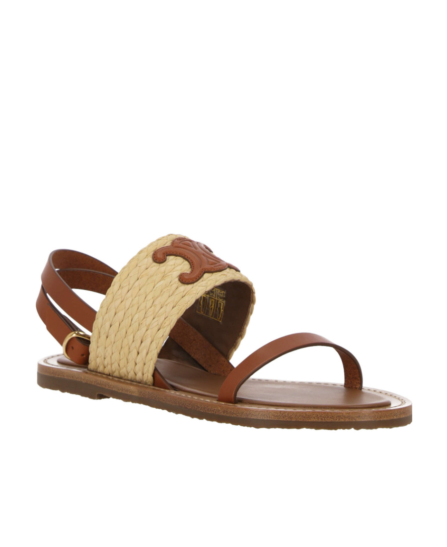 Celine Logo Flat Sandals In Brown