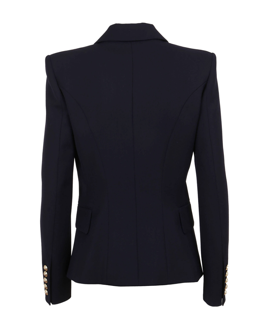 Balmain Black Double-breasted Jacket With Branded Buttons And Asymmetric Cut In Wool Woman In Black