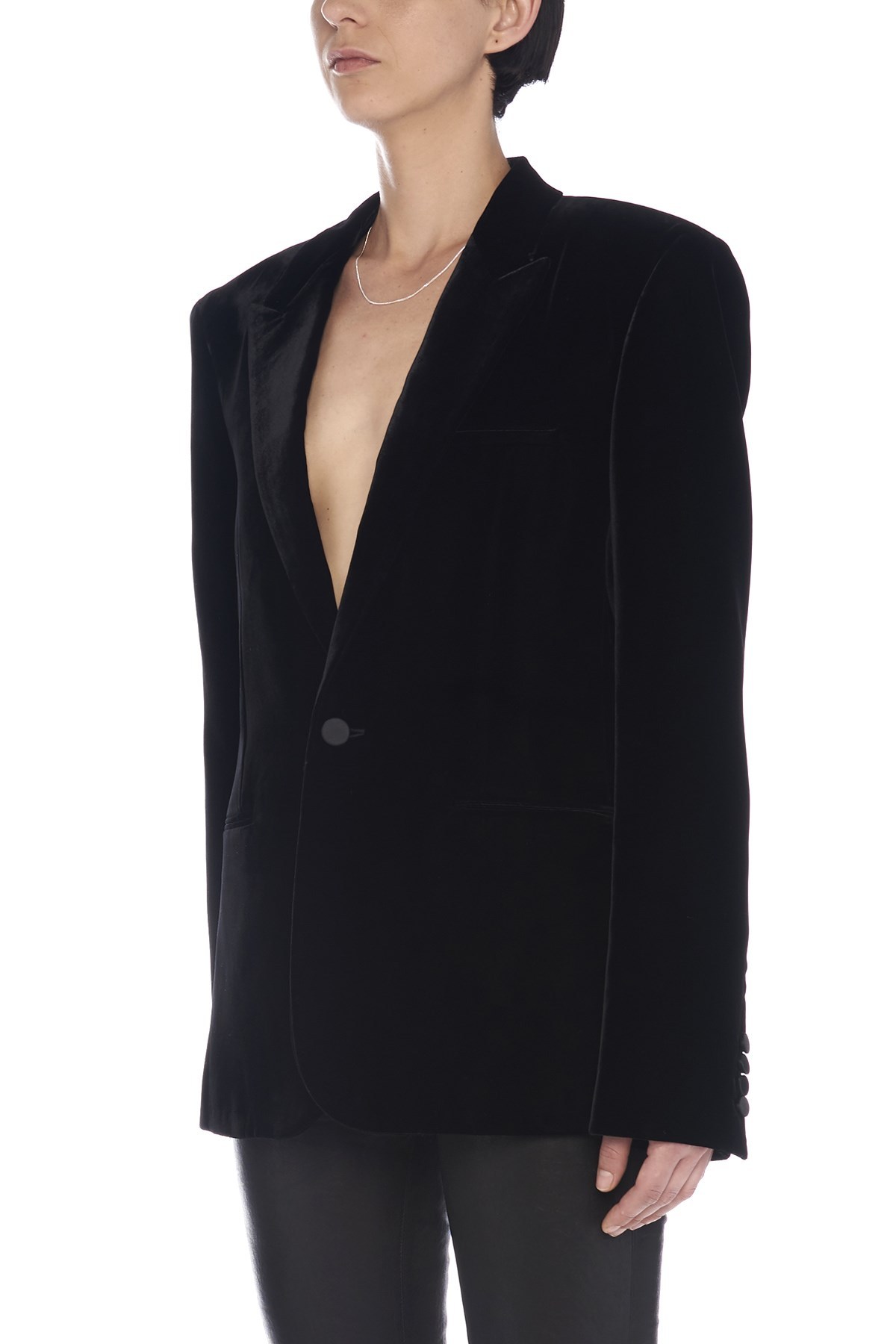 Saint Laurent Velvet-effect Single-breasted Blazer In Black
