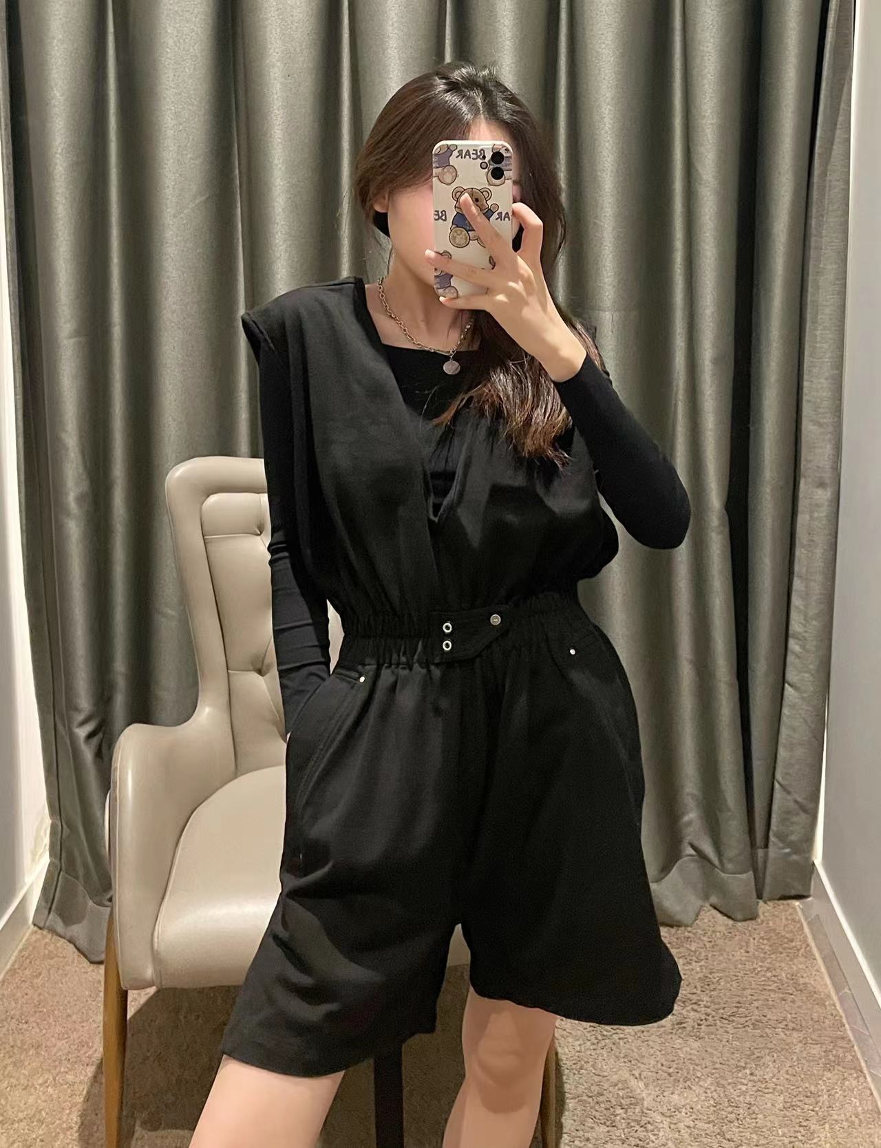 Rick Owens Drkshdw V-neck Short Playsuit In Black