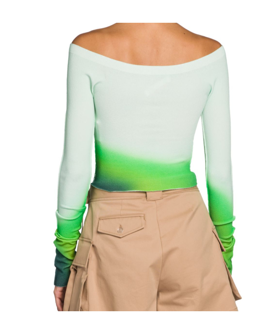 Off-white Blurred Seamless Off-the-shoulder Top In Green