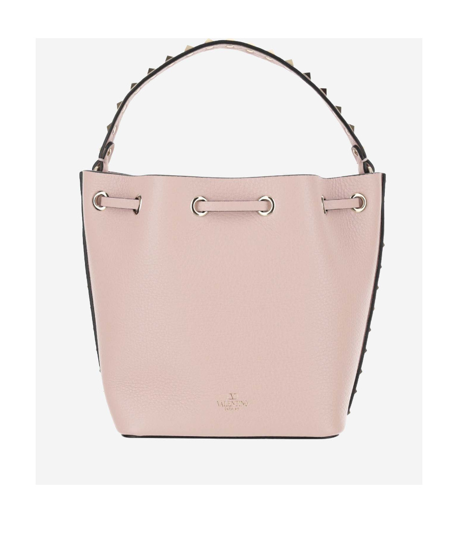 Valentino Garavani Leather Bucket Bag Featuring Rockstud Accents In Pink