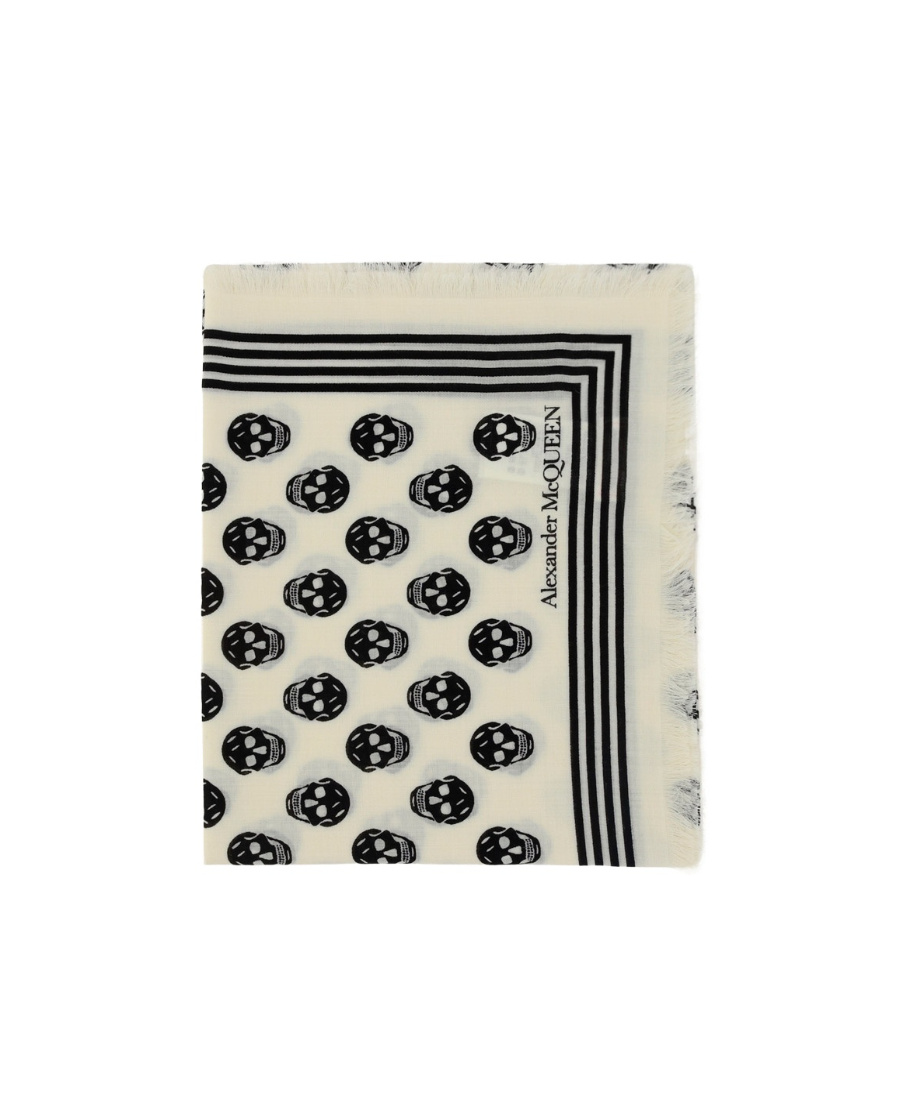 Alexander Mcqueen Skull Printed Frayed-edge Scarf In Nude
