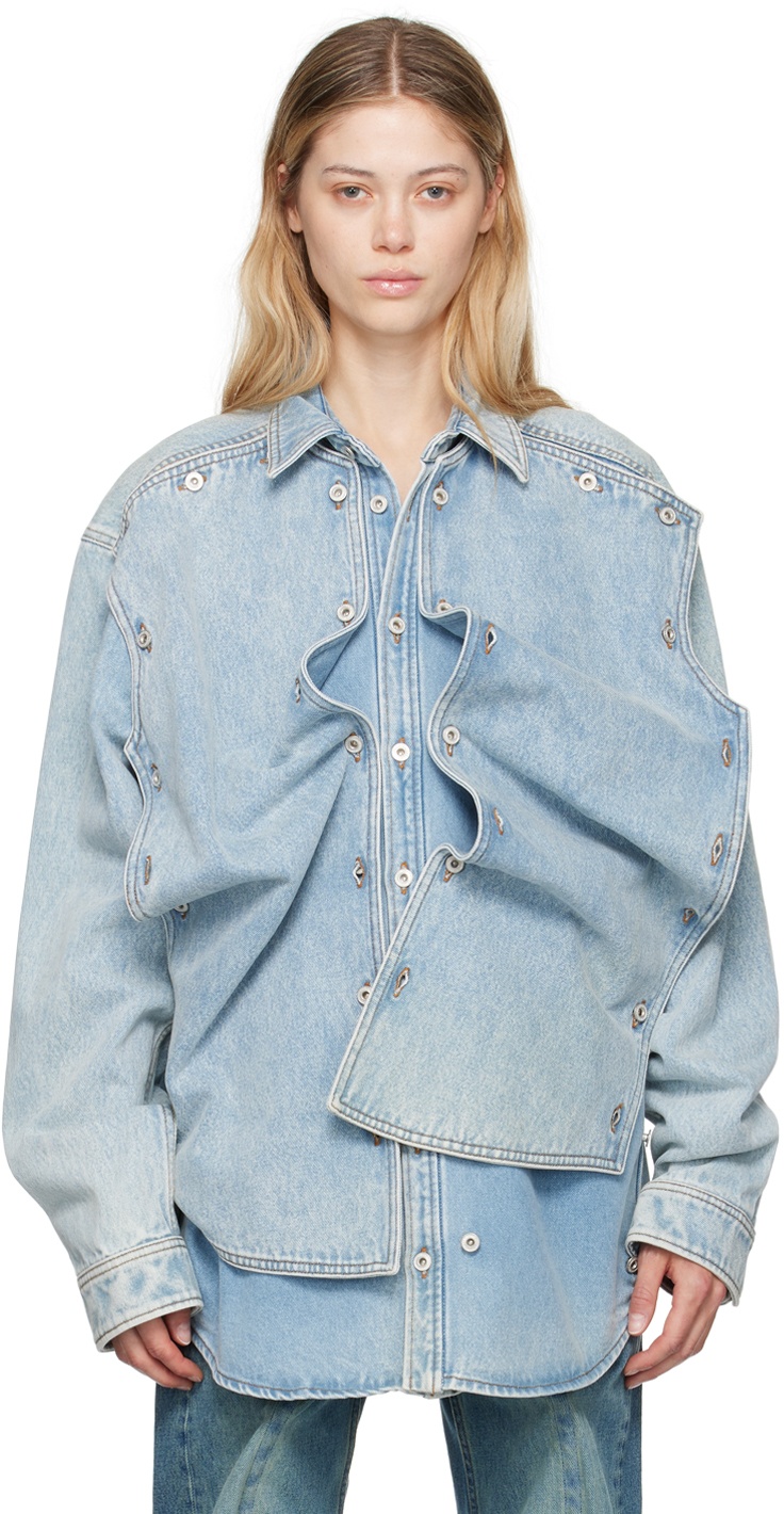 Y/project Snap Off Denim Shirt In Blue