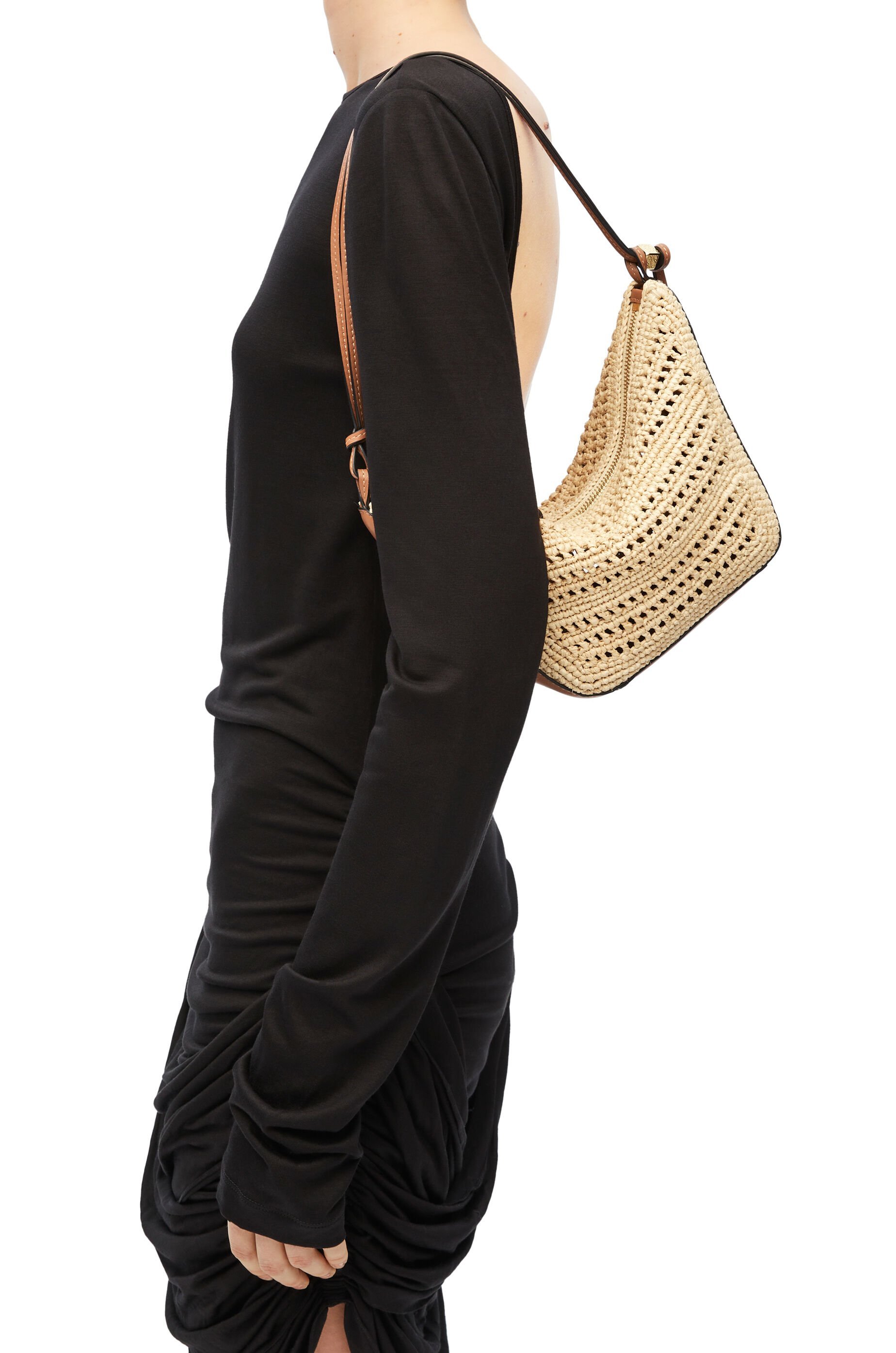 LOEWE MINI HAMMOCK HOBO IN RAFFIA AND CALFSKIN