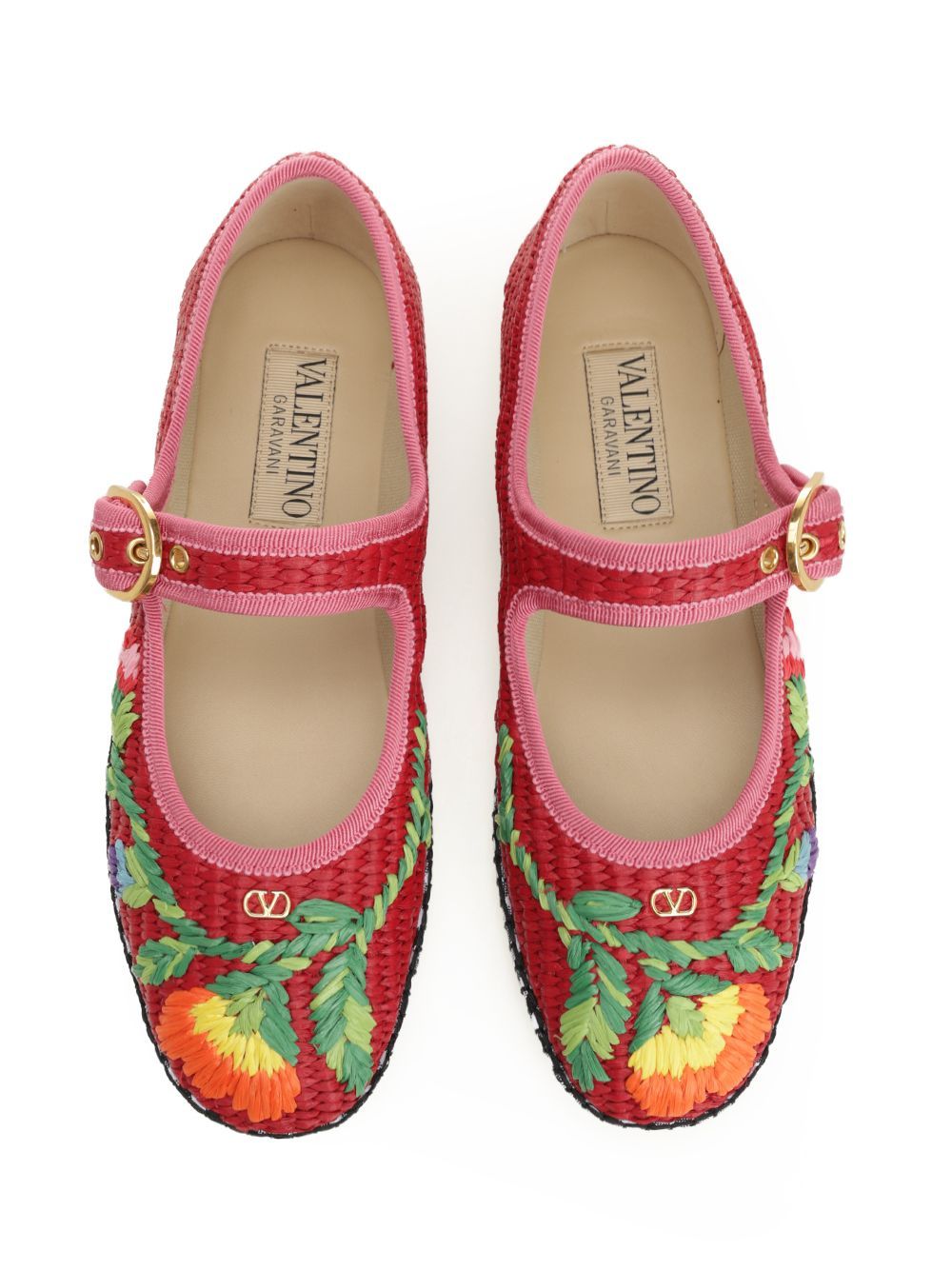 Valentino Endouce Embroidered Ballet Flats In Red