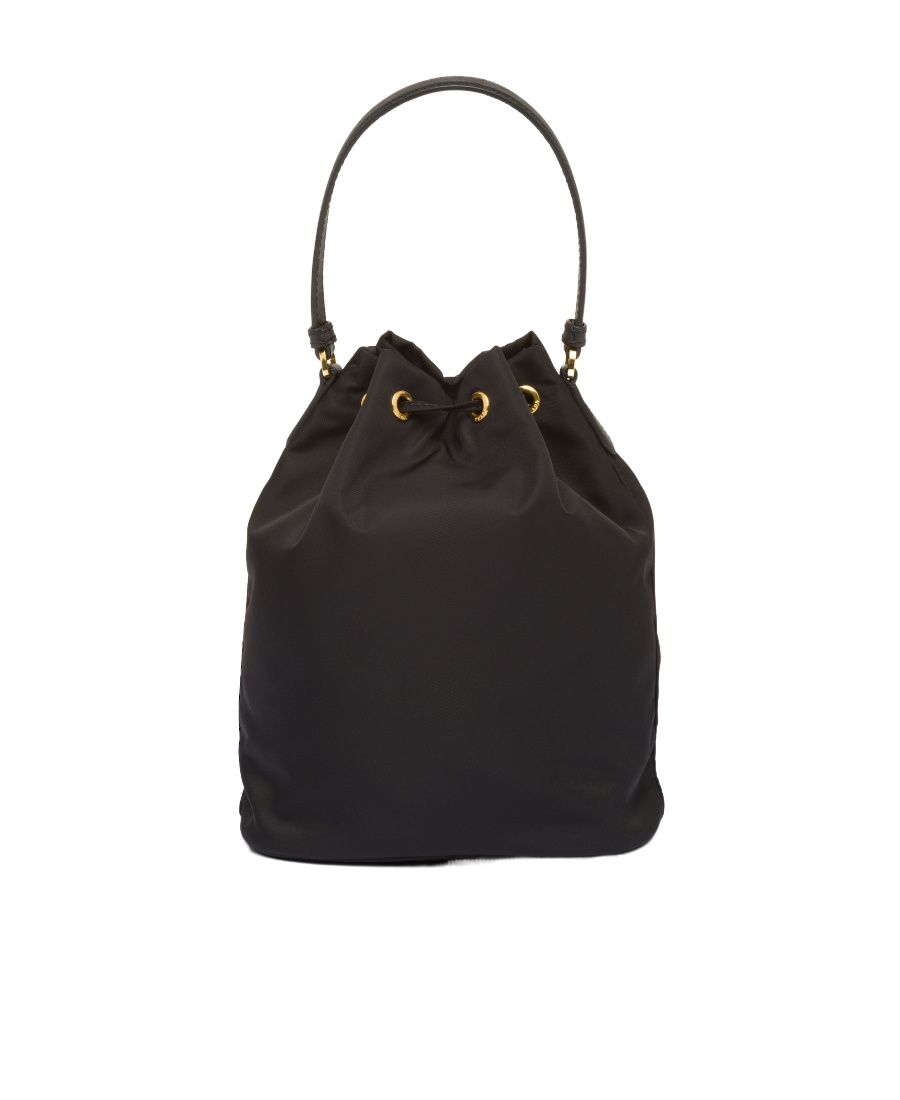 Prada Black Duet Re-nylon Brand-plaque Recycled-polyamide Bucket Bag In Black