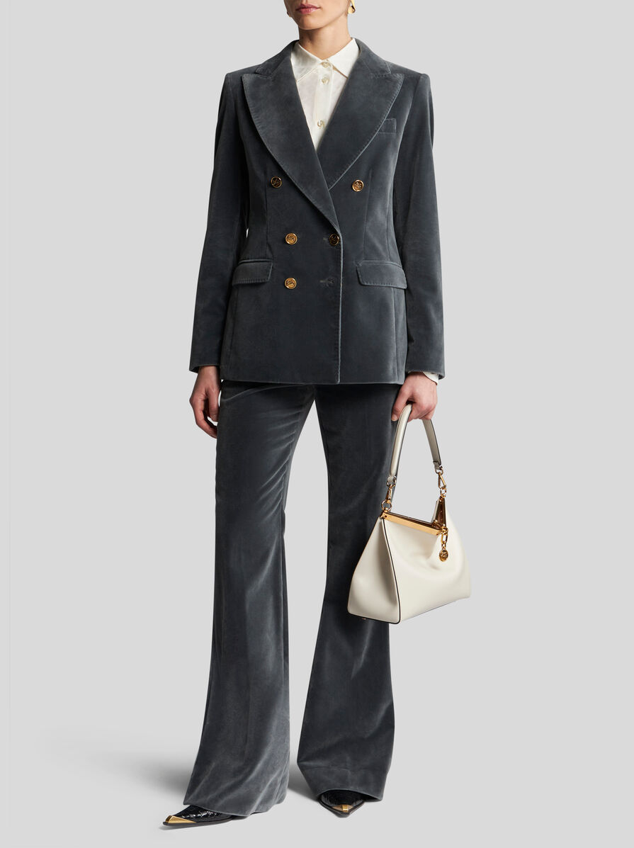 Etro Velvet Flared Hem Trousers Pockets In Black