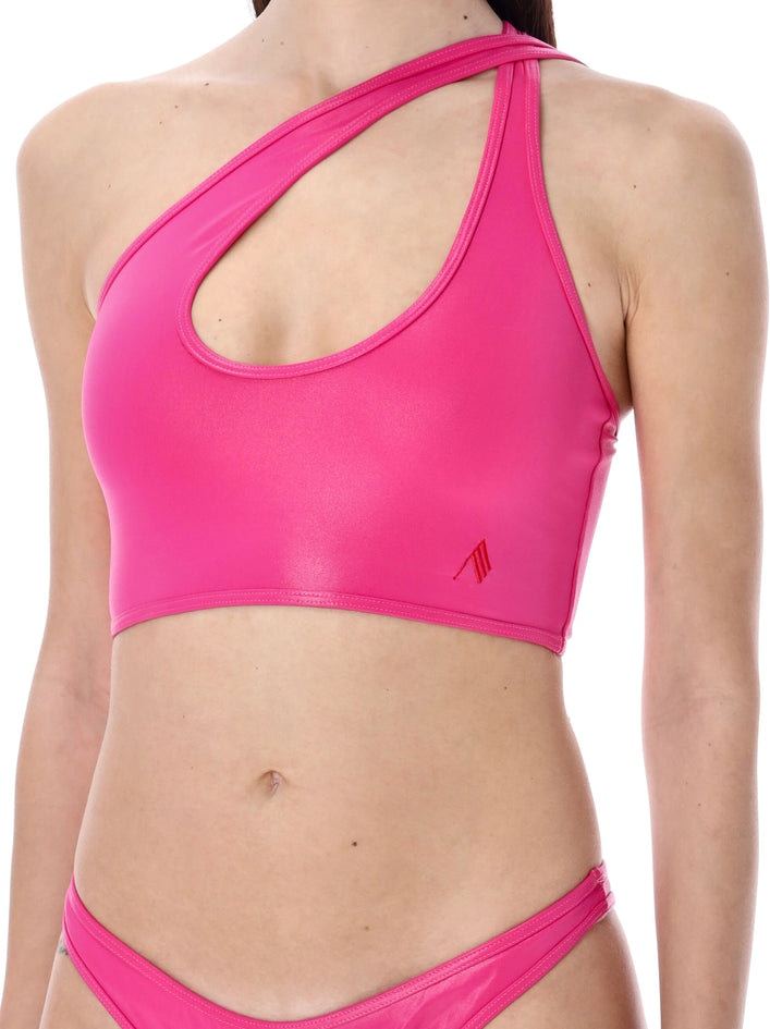 Attico Crossover-strap Bikini Set With Embroidered Logo In Pink