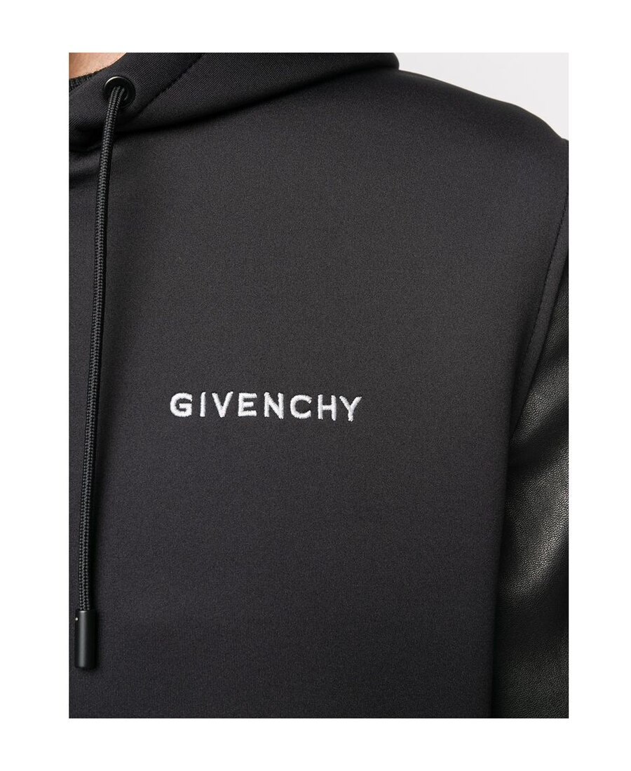 Givenchy Leather Sleeves Hooded Jacket In Black