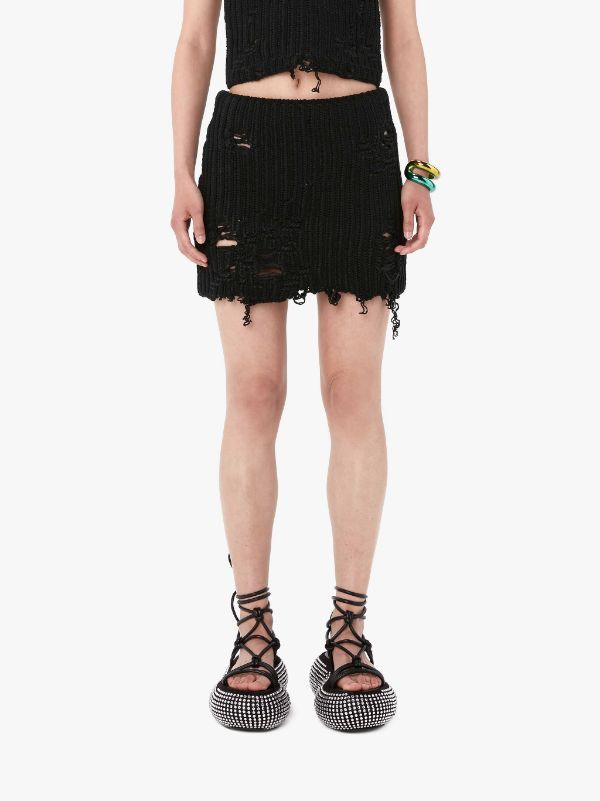 Jw Anderson Distressed Knitted Mini Skirt In Black