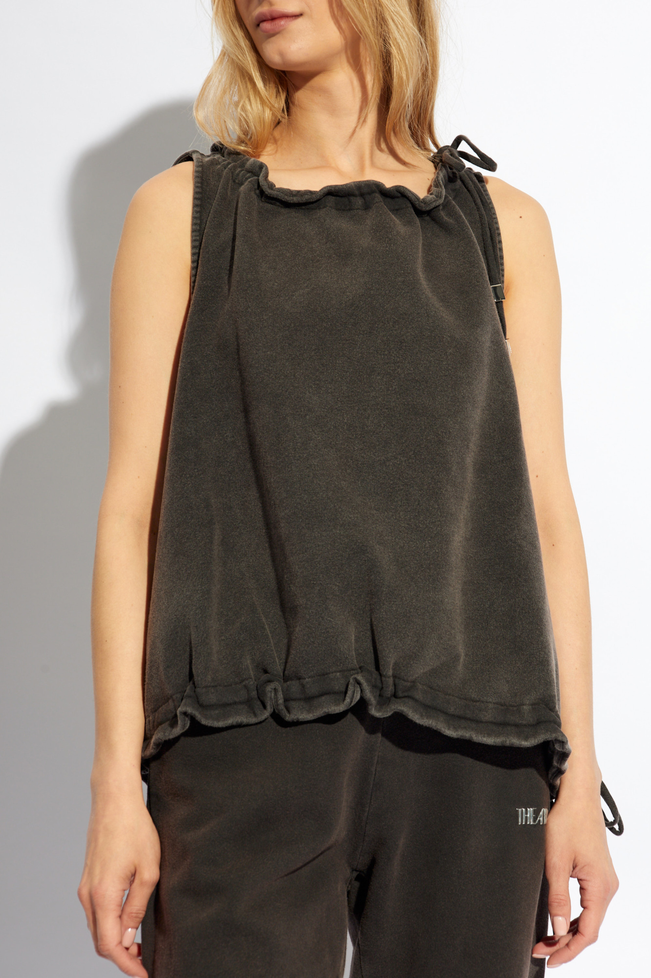 Shop Attico The Ruffled Sleeveless Top In Black