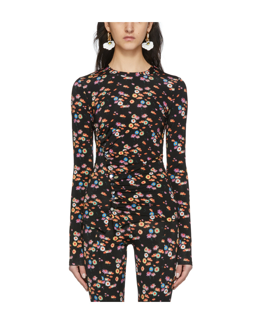 Rabanne Multicolored Pattern Printed Long-sleeved T-shirt In Black