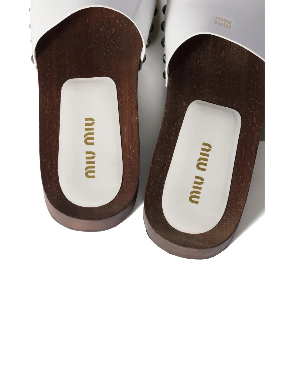 Miu Miu Leather Logo Slide Clogs In White