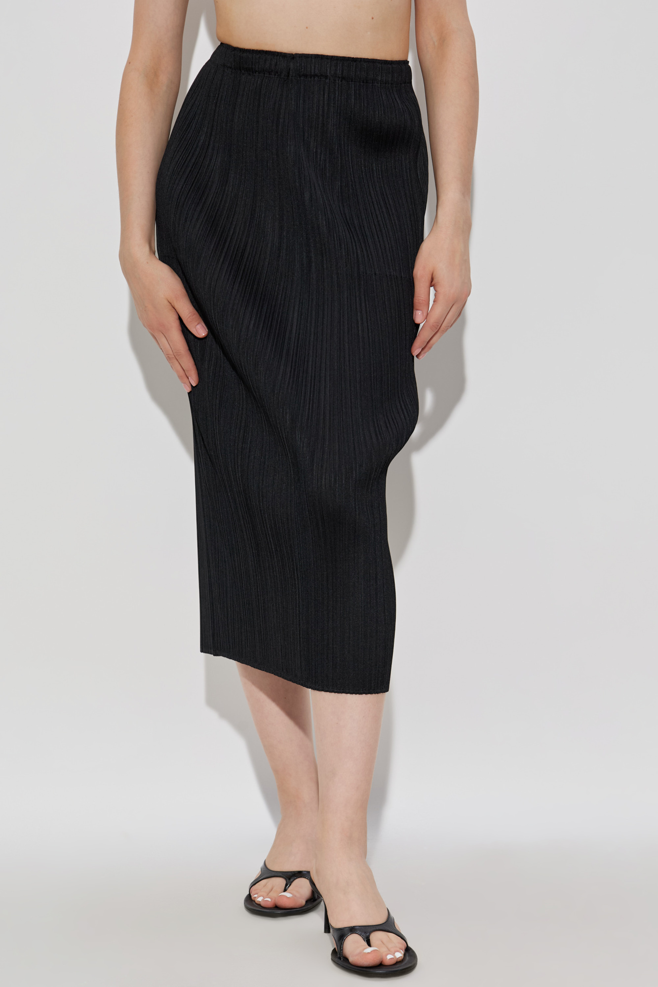 Issey Miyake Pleated Midi Skirt In Black