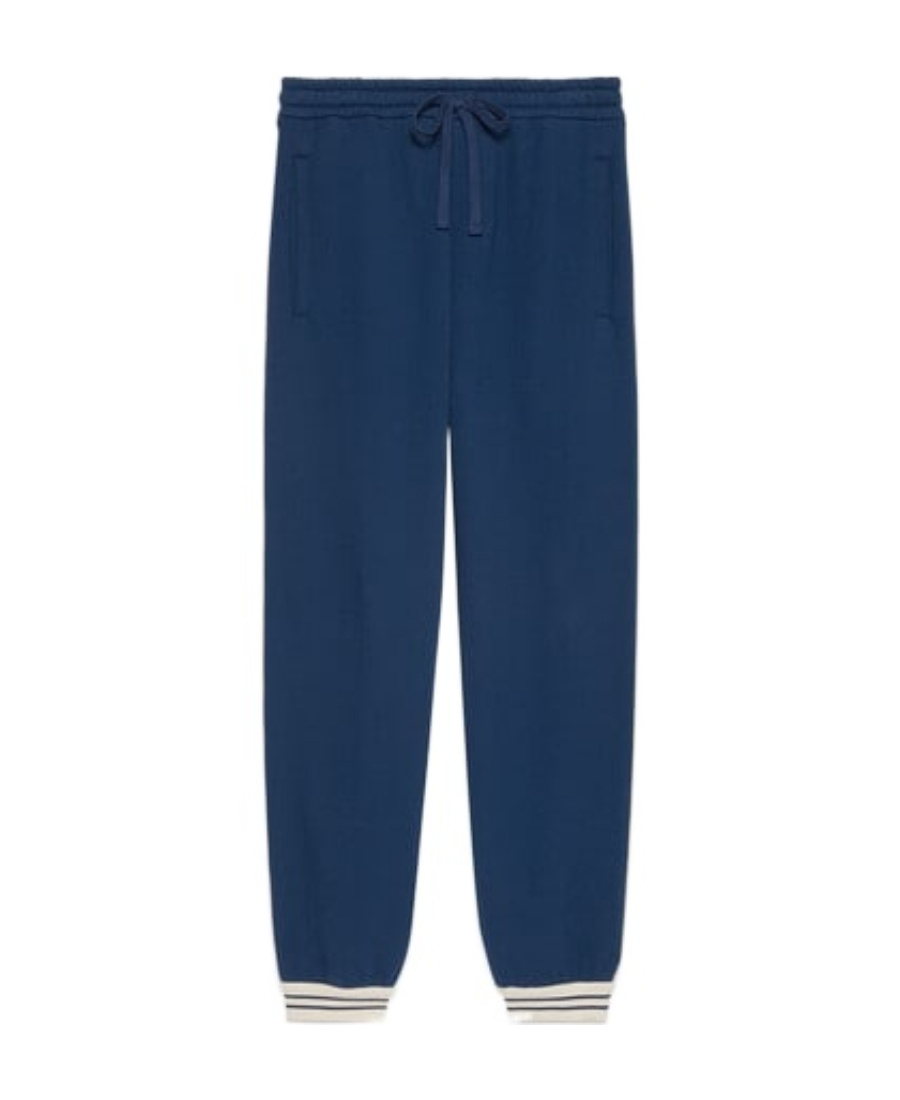 Gucci Interlocking G Logo-embroidered Cotton Track Pants In Blue