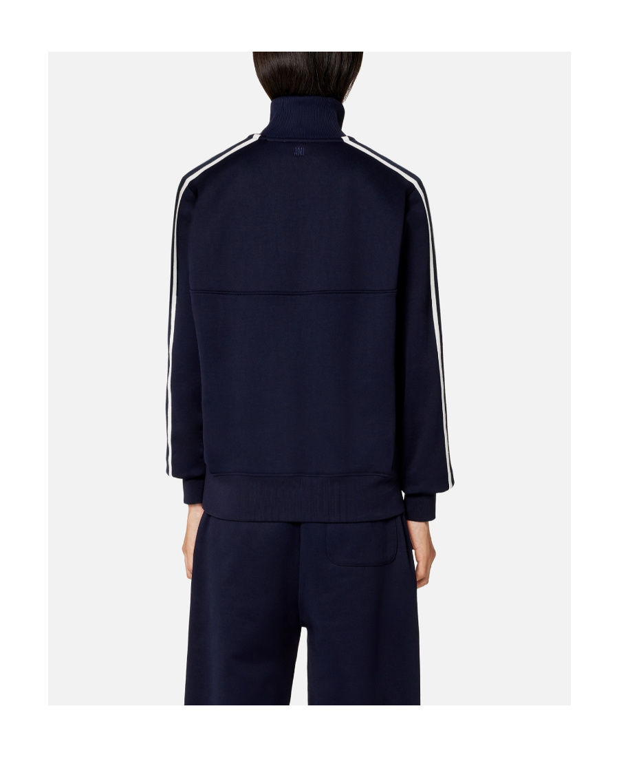 Ami Alexandre Mattiussi Striped Short-zip Pullover Sweatshirt In Black