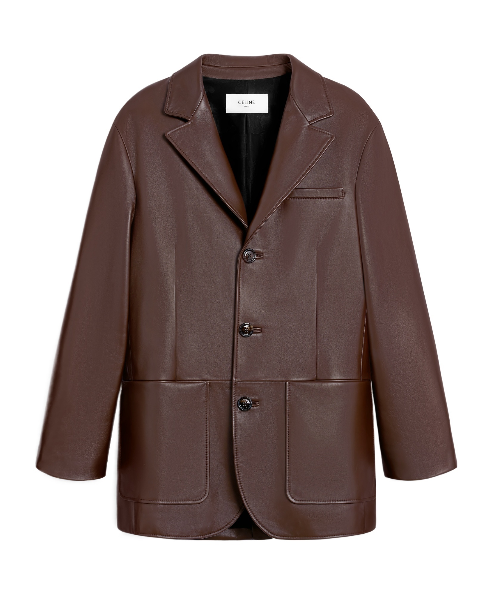 Celine Tailored Jacket In Soft Lambskin In Brown