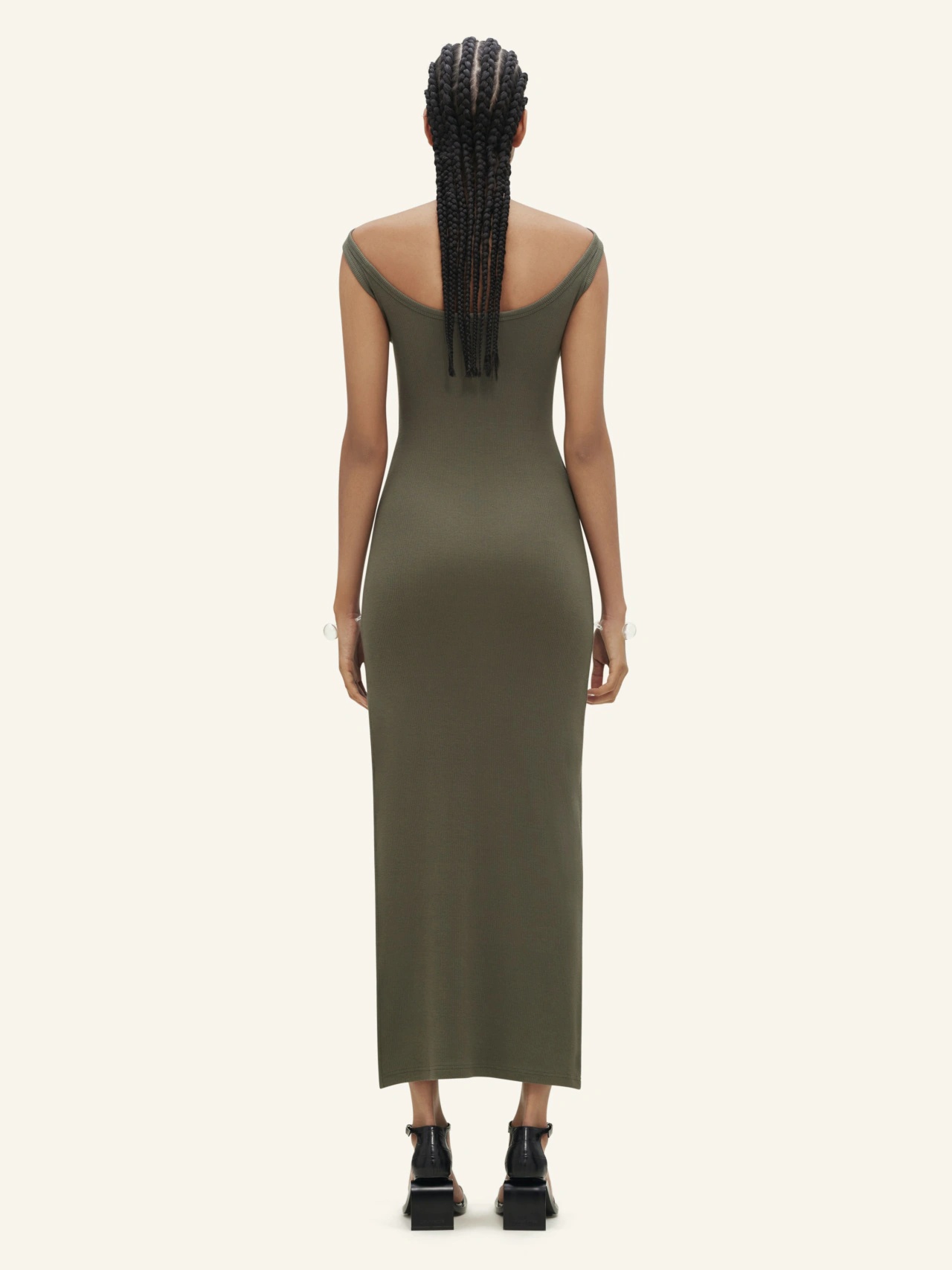 COURRÈGES HALTERNECK RIBBED MAXI DRESS