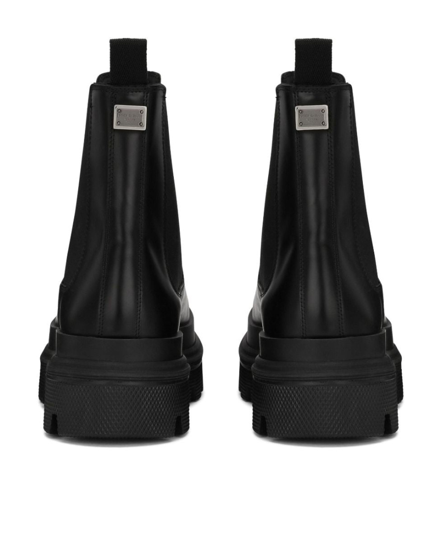 Dolce & Gabbana High Trekking Brushed Leather Chelsea Boots In Black