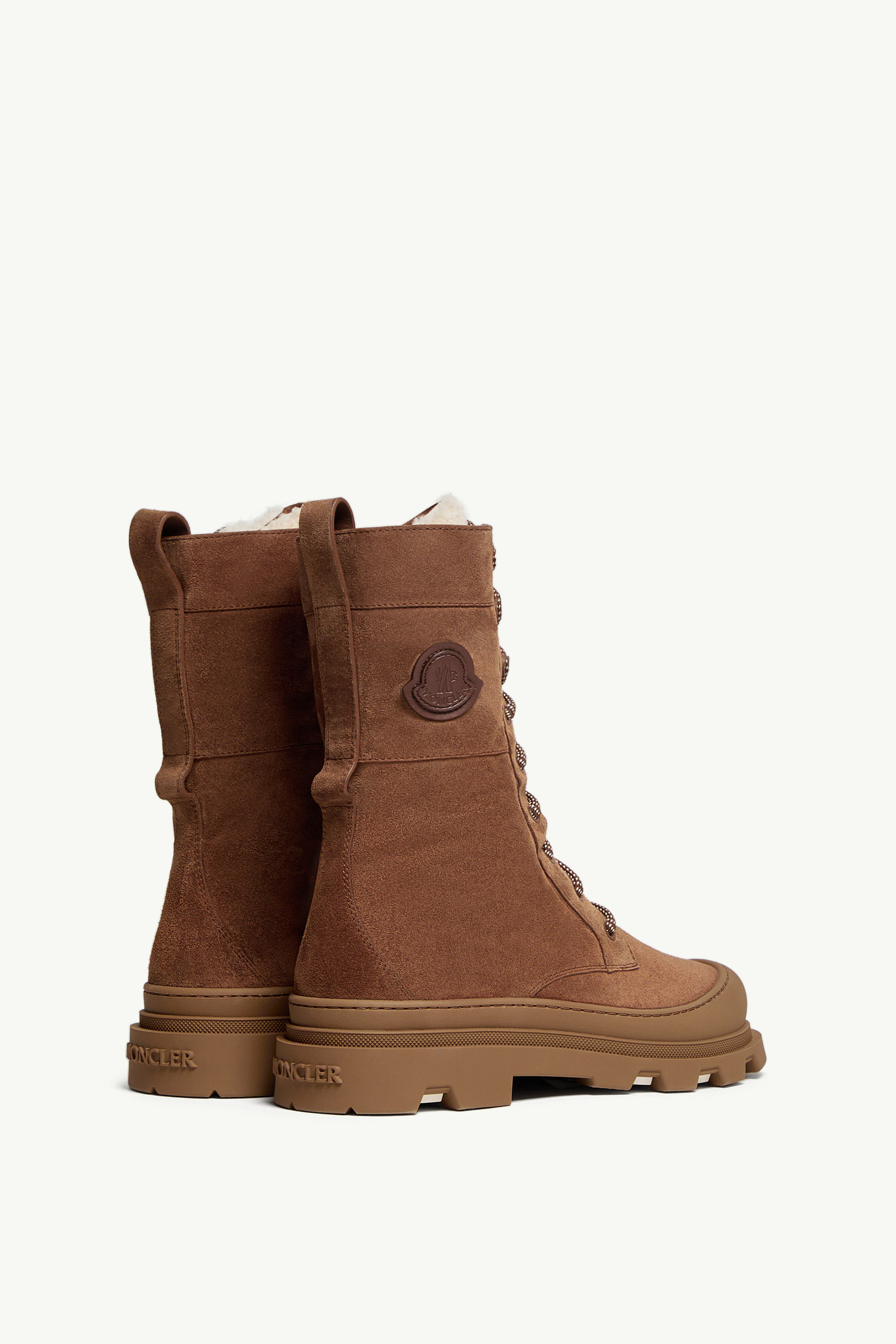 Moncler Vera Shearling Lace-up High Boots In Brown