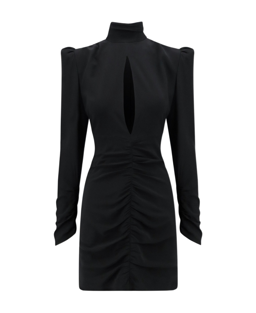 Alessandra Rich Black Draped Silk Minidress In Black