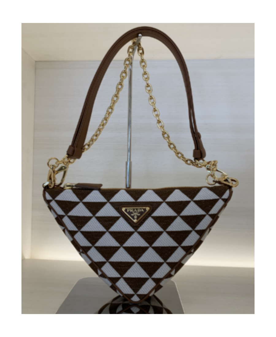 Prada Triangle-logo Embroidered Bag In Brown