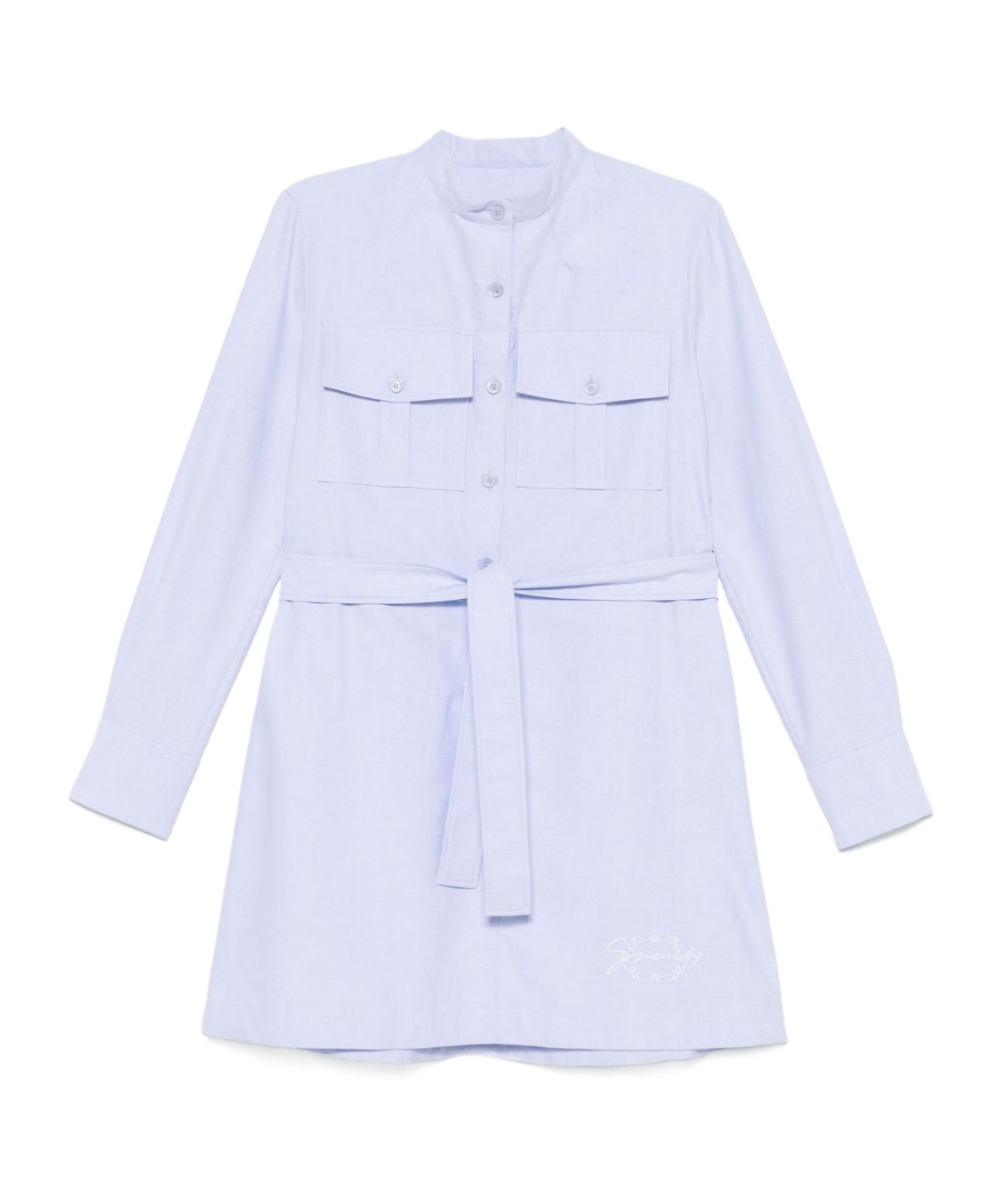 Givenchy Military Long Sleeve Cotton Oxford Mini Shirtdress In Blue
