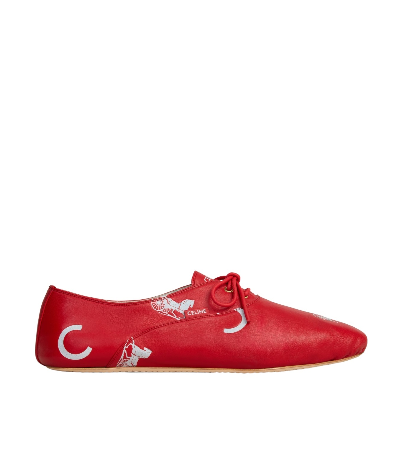 Celine Ballet - Lace-up Shoe In 'c' And 'calèche' Stamped Lambskin In Red
