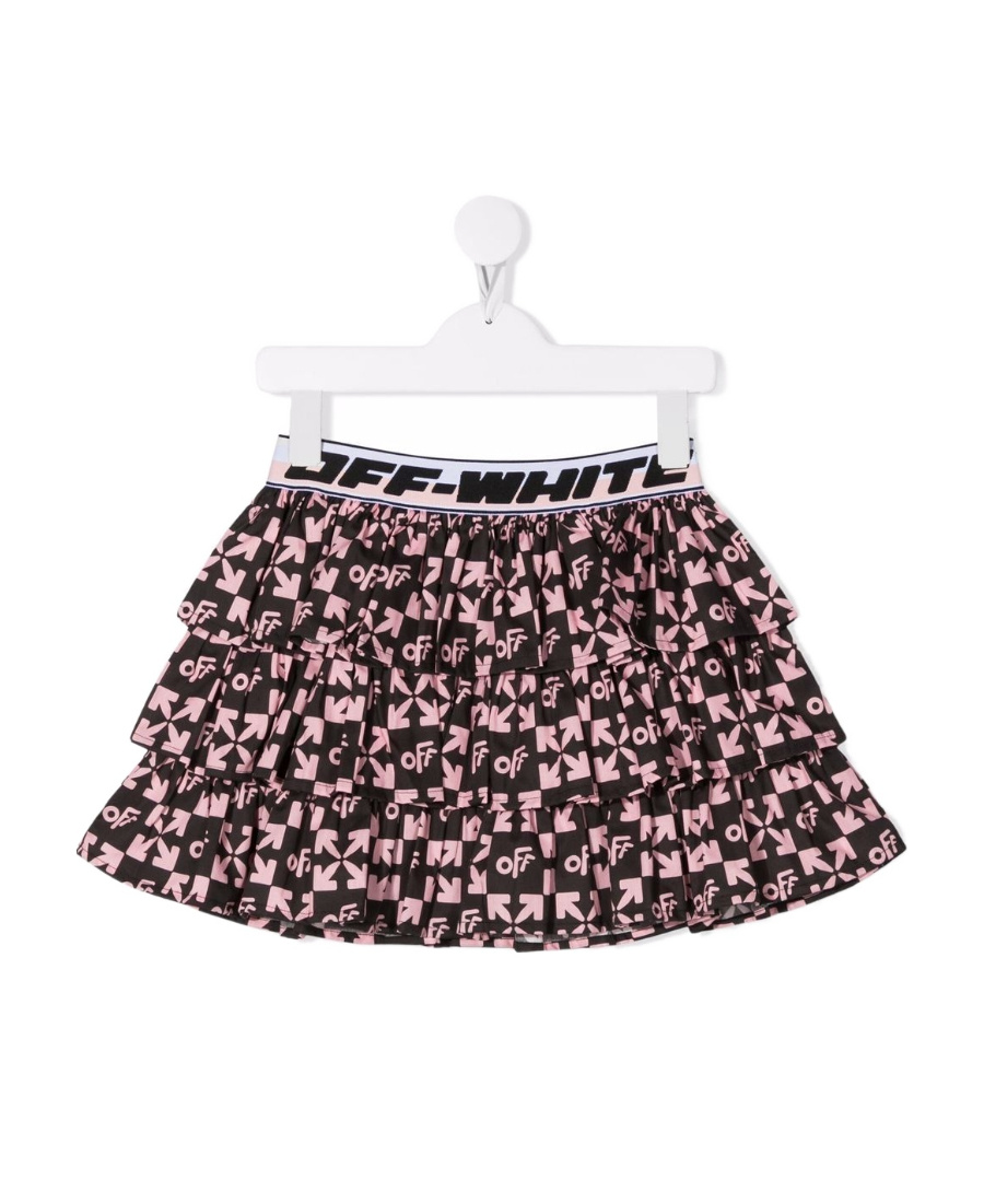 Off-white Monogram-print Ruffle Skirt In Black